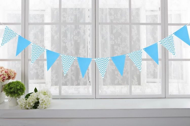 Simple Nordic Style Wavy Pattern Bronzing Birthday Party Pull Flag Pennant Banner