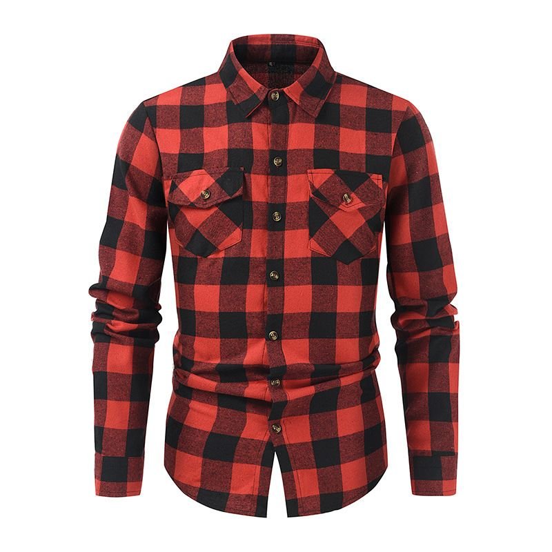 Autumn Winter Men Fashion Plaid Lapel Long Sleeve Shirt