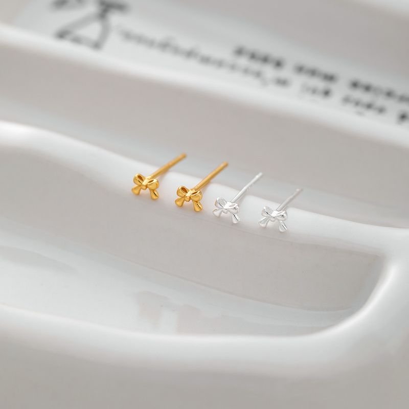 Women Fashion Simple Sterling Silver Bow Earrings