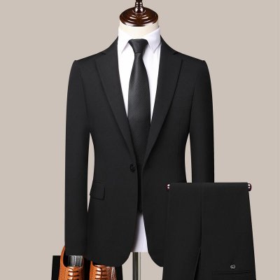 Men Fashion Business Office Solid Color Long Sleeve Lapel Suit Pants Plus Size Sets