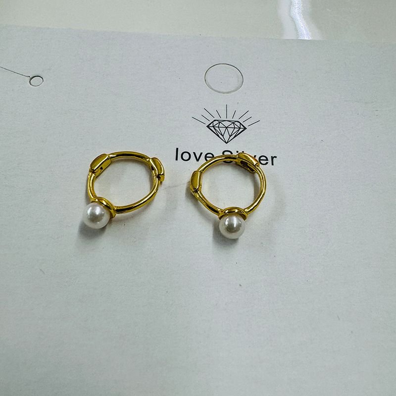 Women Fashion Simple Solid Color Pearl Plain Hoop Earrings