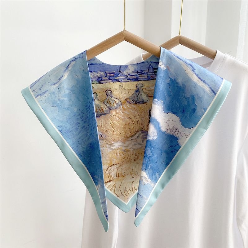 Women Fashion Landscape Print Triangle Scarf Shawl