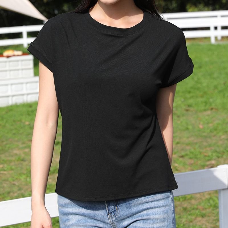 Cap Sleeve Loose Short-Sleeved Women Summer Slim-Fit Basic Crew Neck Spandex T-Shirt