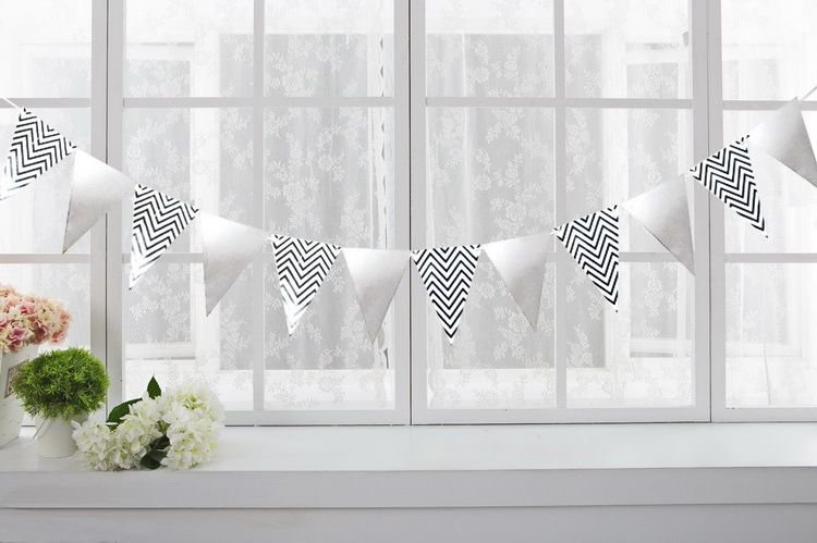 Simple Nordic Style Wavy Pattern Bronzing Birthday Party Pull Flag Pennant Banner