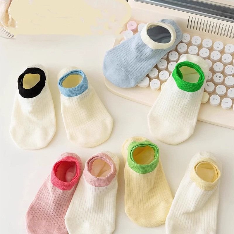 Women Combed Cotton Boat Socks Non-Slip Summer Thin Color-Blocking No-Show Socks Custom