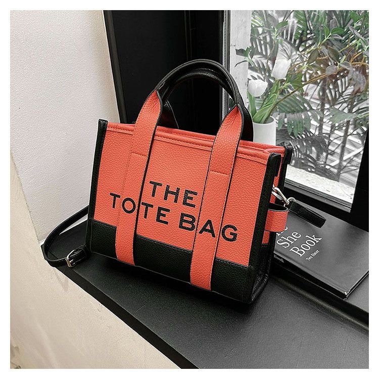 Fashion Stitching Contrast Letter Print Tote Bag