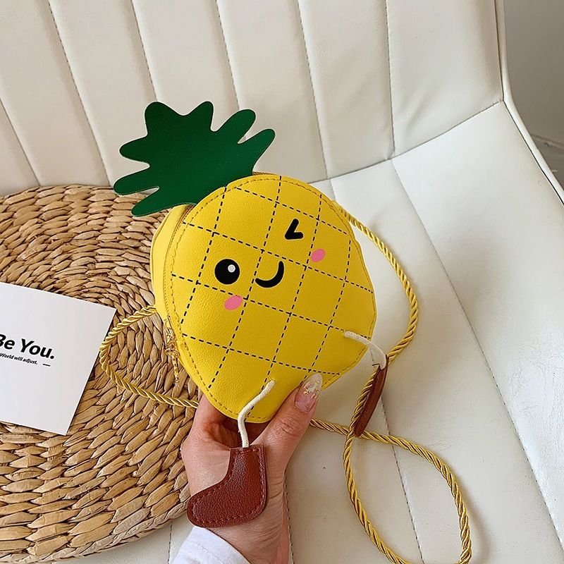 Kids Cute Cartoon Pineapple PU Crossbody Bag