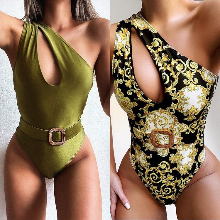 Fashion Women Cutout One-Shoulder One-Piece Swimsuit