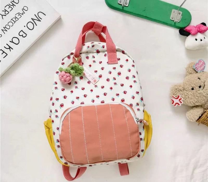 Kids Unisex Casual Cute Strawberry Tiny Flower Print School Bag