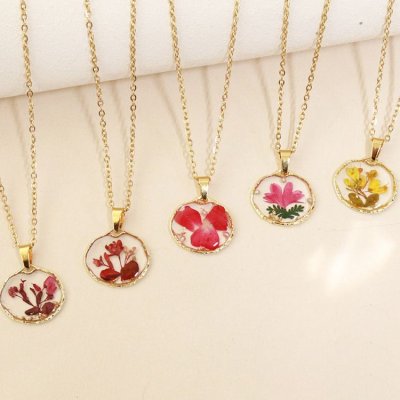 Summer Women Fashion Multicolor Dried Flower Hand Drop Glue Pendant Necklace 6-Bag