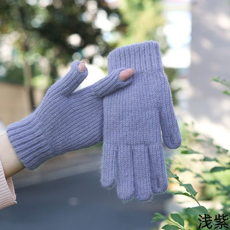 Autumn And Winter Women Fashion Warm Fleece-Lined Exposed Finger Touch Screen Gloves