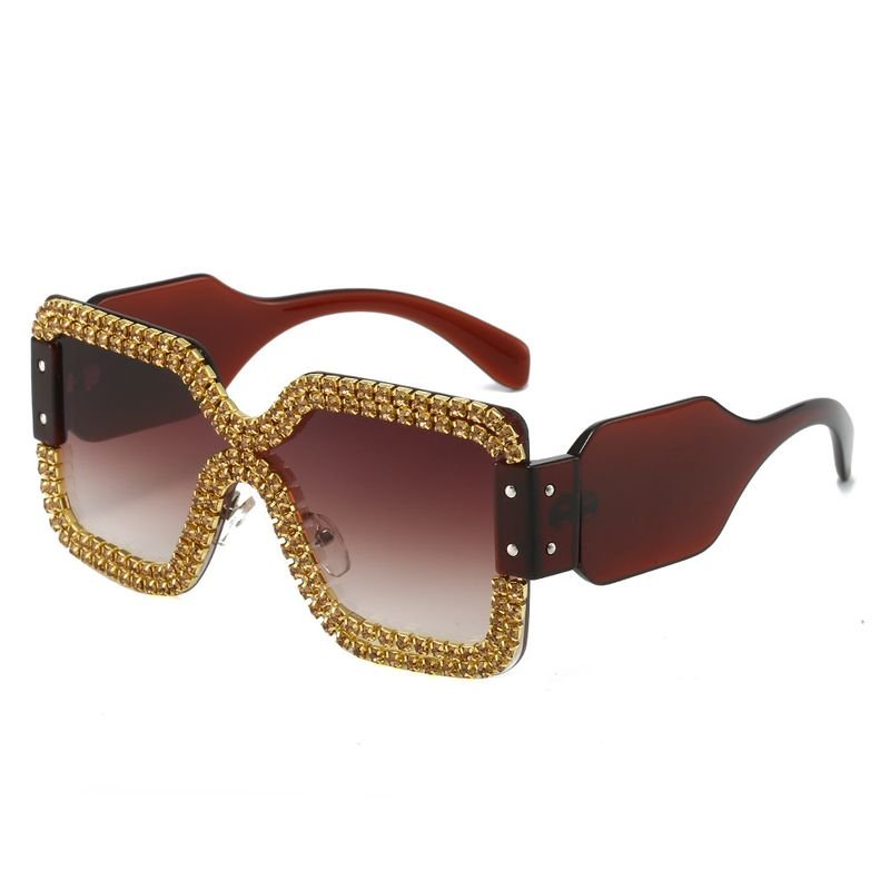 Women Fashion Double Row Rhinestone Frameless One-Piece Sunglasses