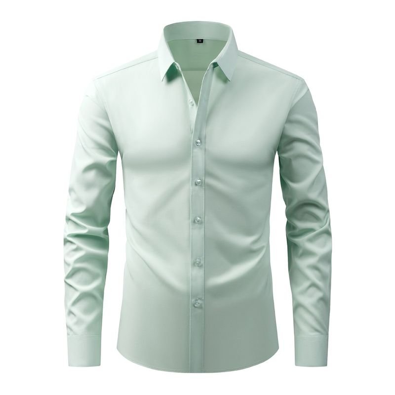 Men Fashion Casual Business Basic Solid Color Long Sleeve Lapel Shirt