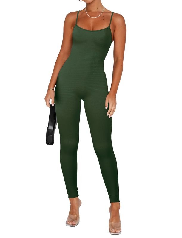 Women Fashion Solid Color Backless Strap Jumpsuits