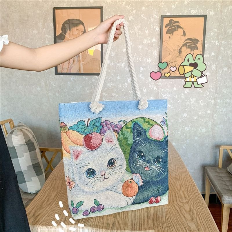 Fashion Cartoon Jacquard Canvas Tote Bag