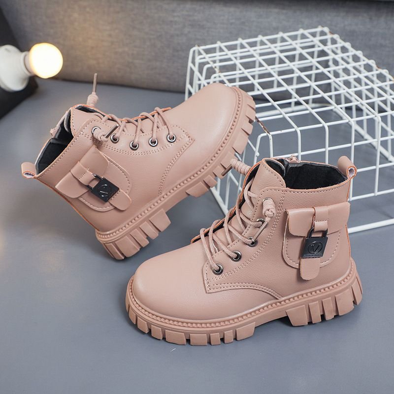 Kids Unisex Autumn Winter Fashion Casual Round-Toe Lace-Up Versatile Short Boots