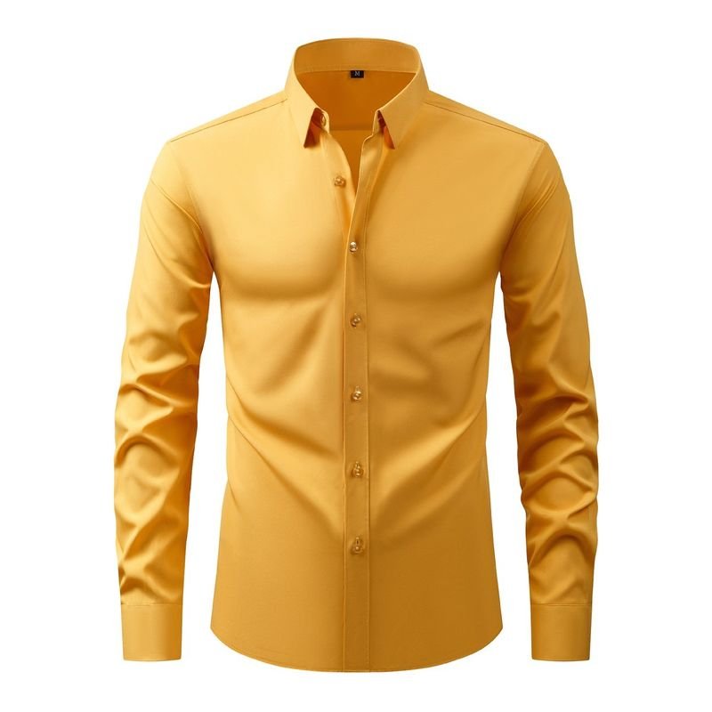 Men Fashion Casual Business Basic Solid Color Long Sleeve Lapel Shirt