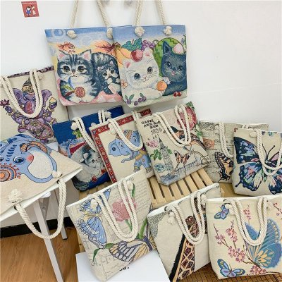 Fashion Cartoon Jacquard Canvas Tote Bag