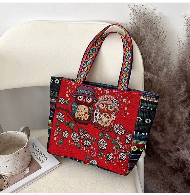 Women Fashion Ethnic Embroidered Canvas Tote Bag