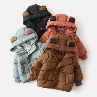 Kids Unisex Winter Casual Cute Solid Color Long Sleeve Hooded Padded Coat