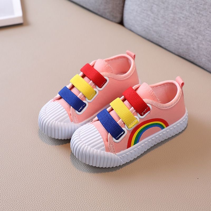 Kids Boys Girls Casual Cute Rainbow Color Velcro Flat Canvas Sneakers