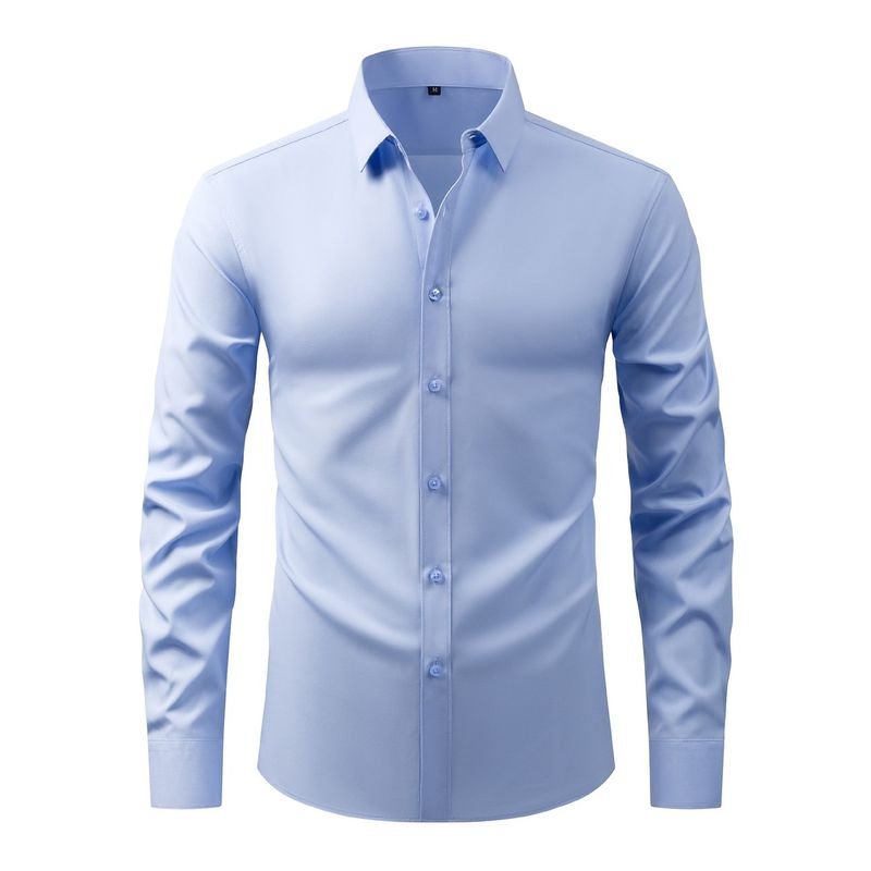 Men Fashion Casual Business Basic Solid Color Long Sleeve Lapel Shirt