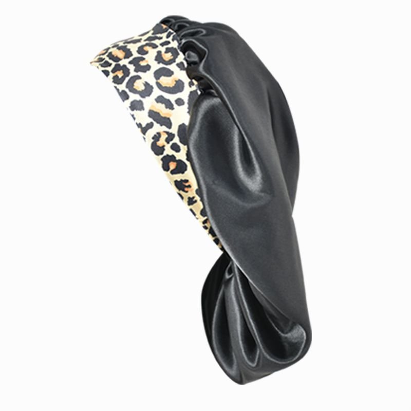 Wide Brim Leopard Stripe Stretch Satin Silk Shower Cap