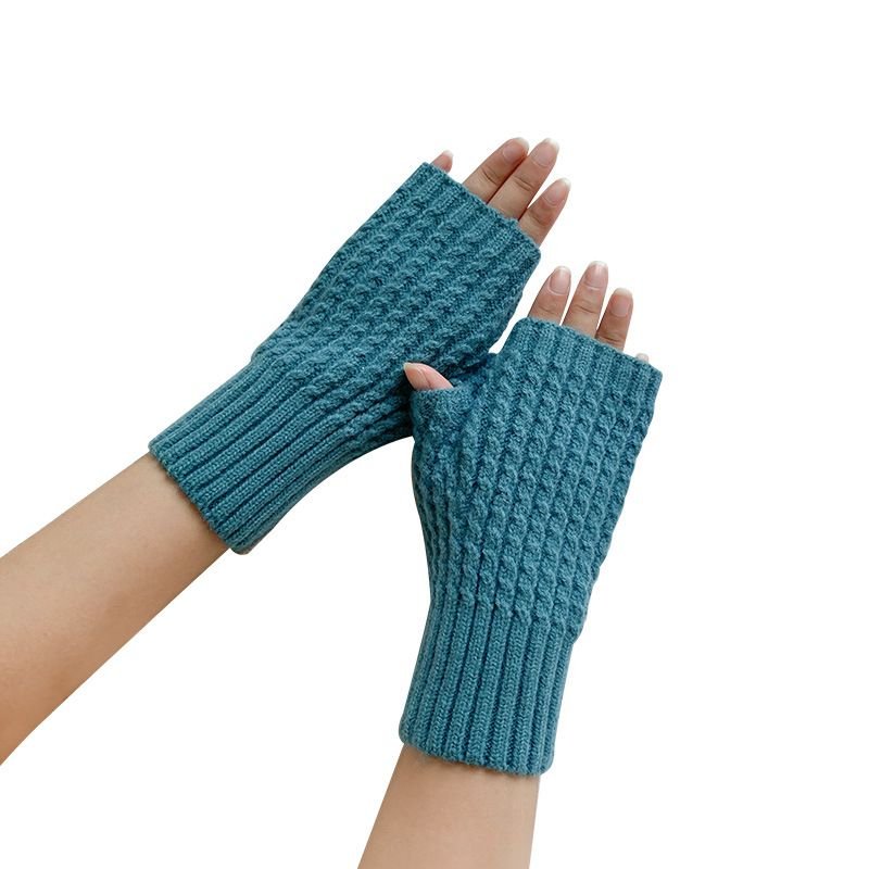 Autumn Winter Women Fashion Twist Knitted Warm Half Finger Gloves