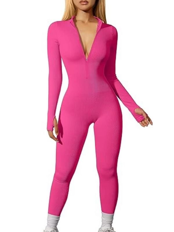 Women Fashion Casual Long Sleeve Thread Zipper Tight Sport Yoga Jumpsuits