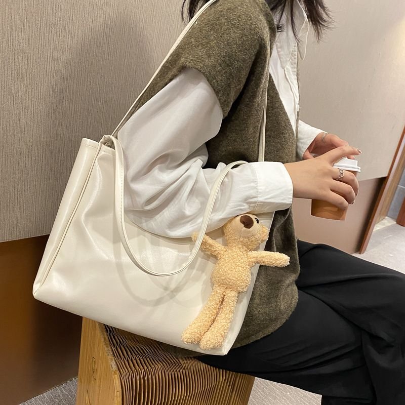 Women Fashionable Simple Solid Color Large Capacity PU Tote Bag