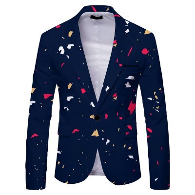 Men Spring Autumn Fashion Casual Party Tiny Flower Stripe Print Long Sleeve Lapel Suit Coat