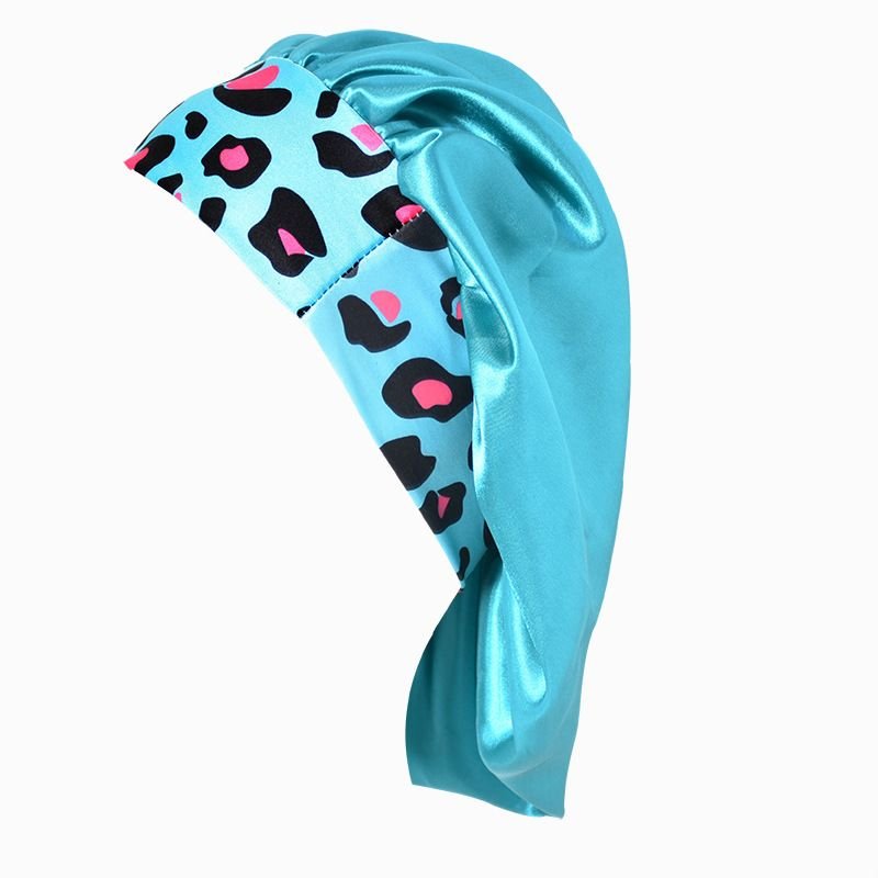 Wide Brim Leopard Stripe Stretch Satin Silk Shower Cap