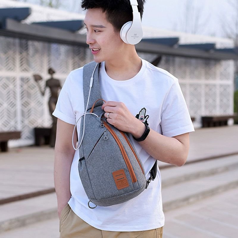 Men Casual Zipper Patchwork Outdoor Travel Chest Bag