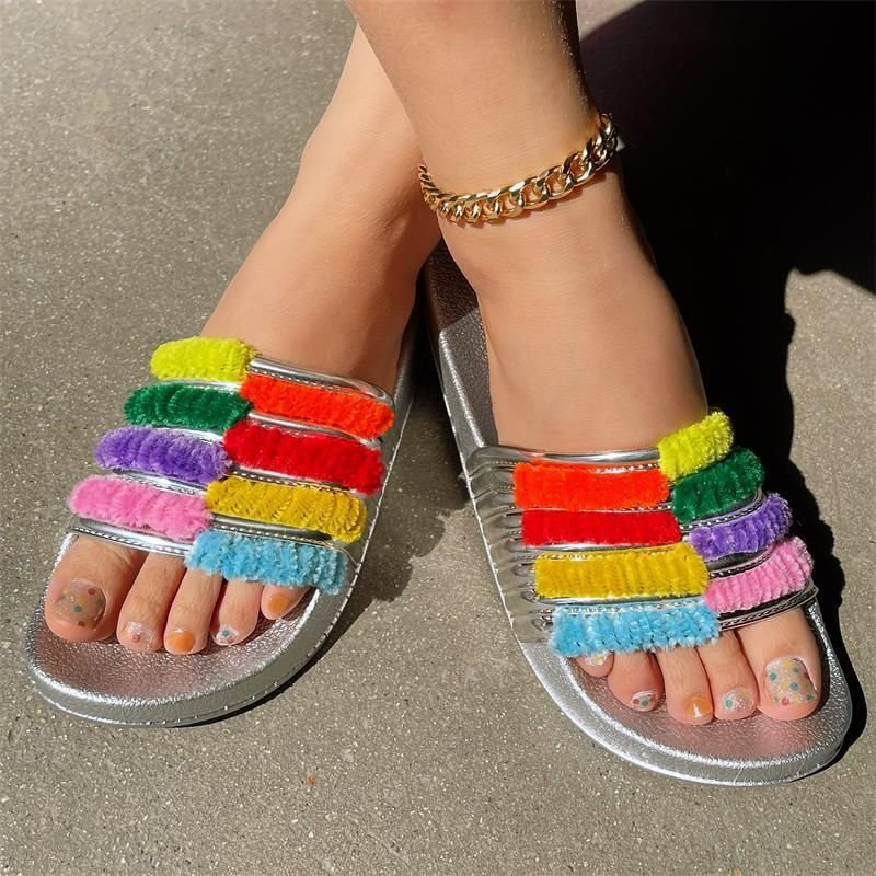 Women Fashion Colorblock Flat Slippers