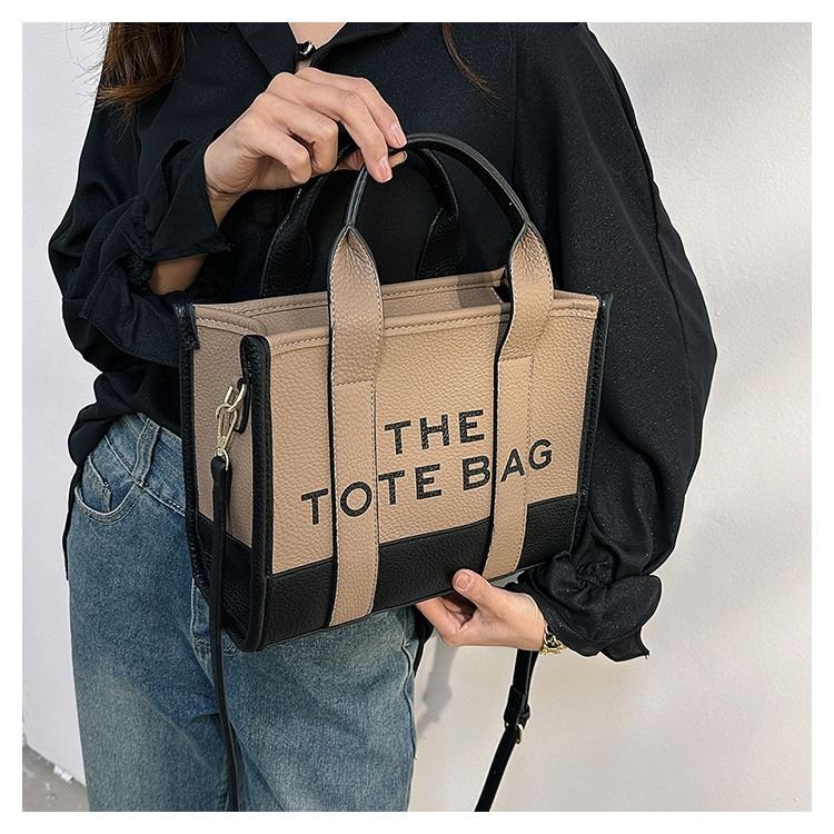 Fashion Stitching Contrast Letter Print Tote Bag