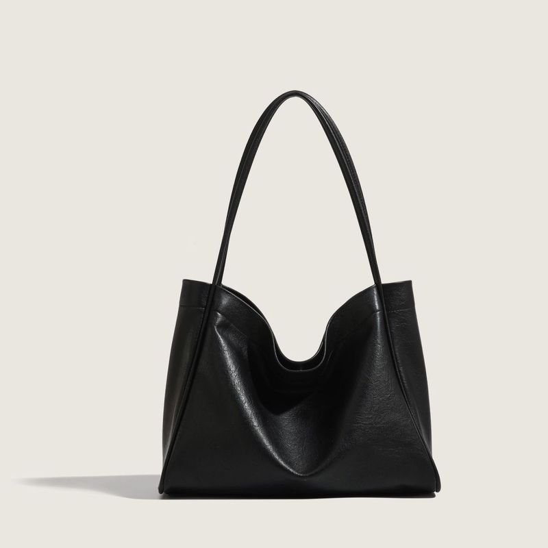 Women Simple Solid Color Large Capacity PU Tote Bag