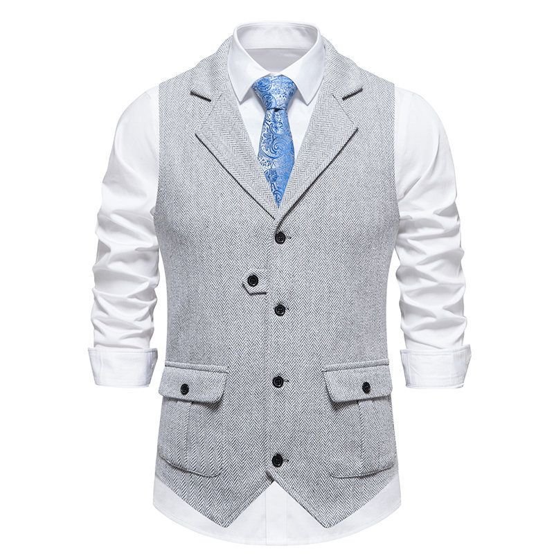 Men Fashion Casual Business British Style Solid Color Sleeveless Lapel Vest