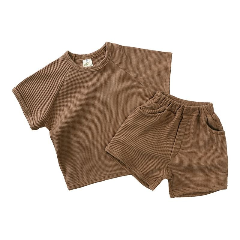 Children Kids Baby Fashion Boys Girls Casual Short Sleeve Solid Color T-Shirt And Shorts 2pcs Set