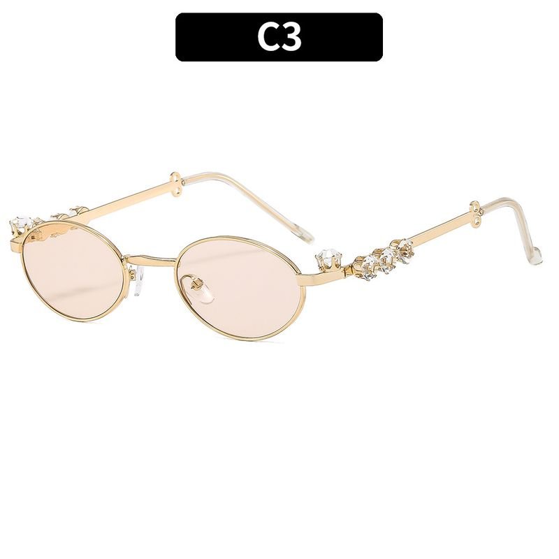 Women Fashion Metal Oval Diamond Sunglasses