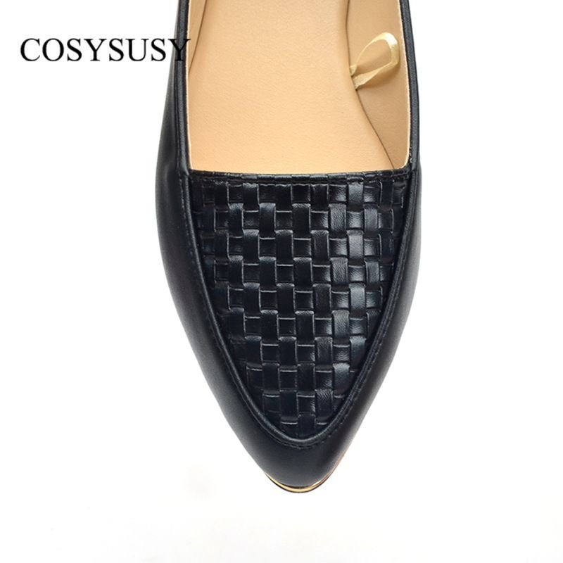 Women Casual Elegant Pointed Toe Flat Woven Grain PU Flat Loafers Work Shoes