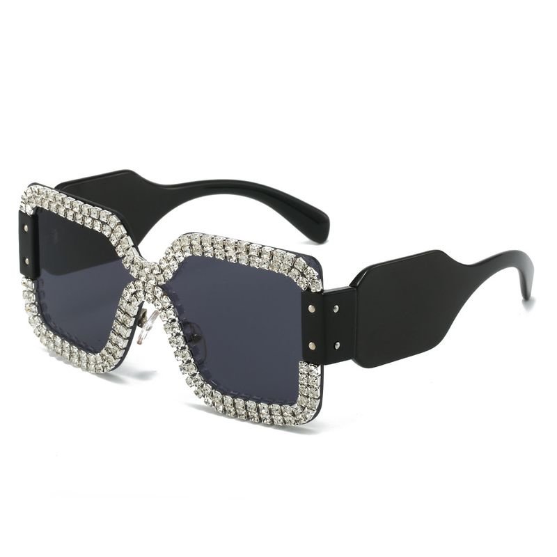 Women Fashion Double Row Rhinestone Frameless One-Piece Sunglasses