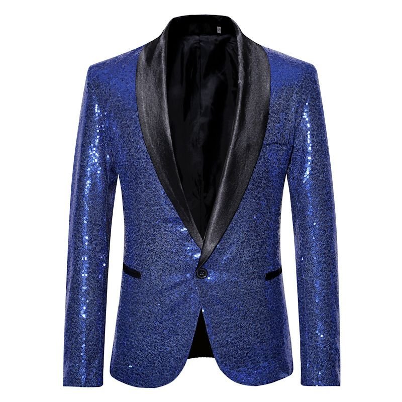 Men Fashion Casual Party Sequins Long Sleeve V Neck Suit Coat