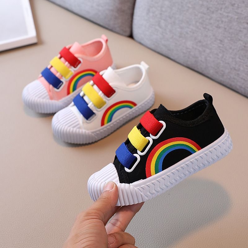 Kids Boys Girls Casual Cute Rainbow Color Velcro Flat Canvas Sneakers