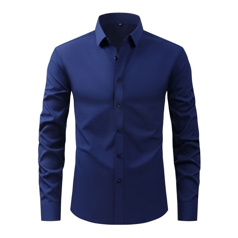 Men Fashion Casual Business Basic Solid Color Long Sleeve Lapel Shirt