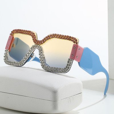 Women Fashion Double Row Rhinestone Frameless One-Piece Sunglasses