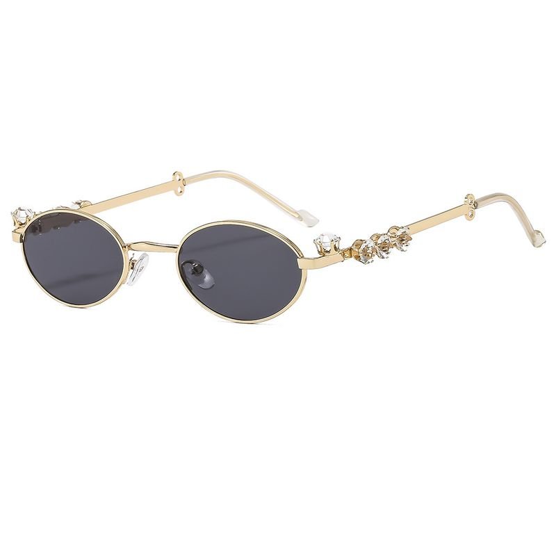 Women Fashion Metal Oval Diamond Sunglasses