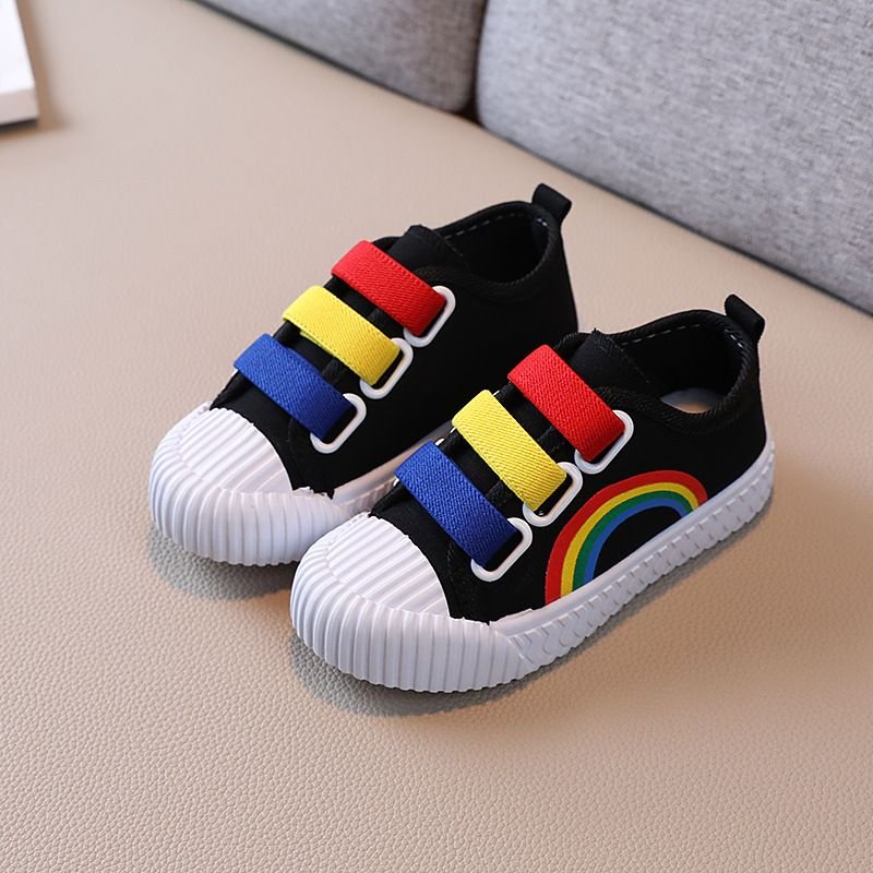 Kids Boys Girls Casual Cute Rainbow Color Velcro Flat Canvas Sneakers