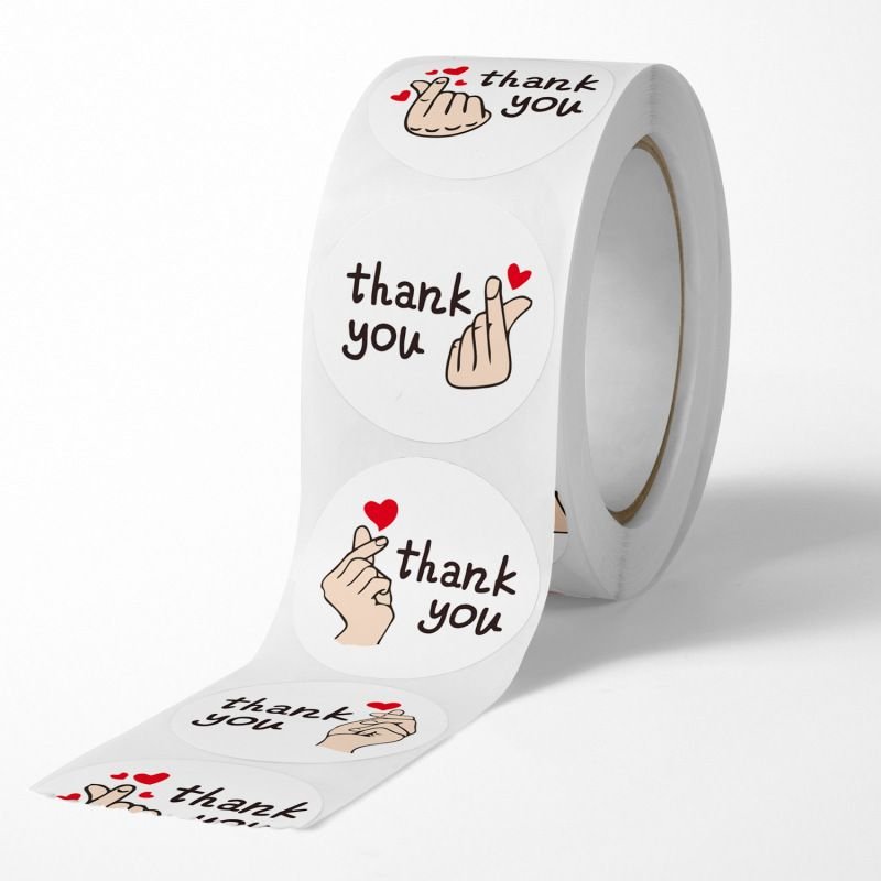 Fashion Round White Decorative Gift Label Thank You Sticker Coated Paper Thank You Express Sealing Packaging Sticker