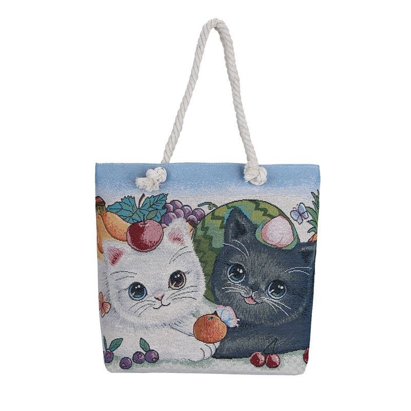 Fashion Cartoon Jacquard Canvas Tote Bag