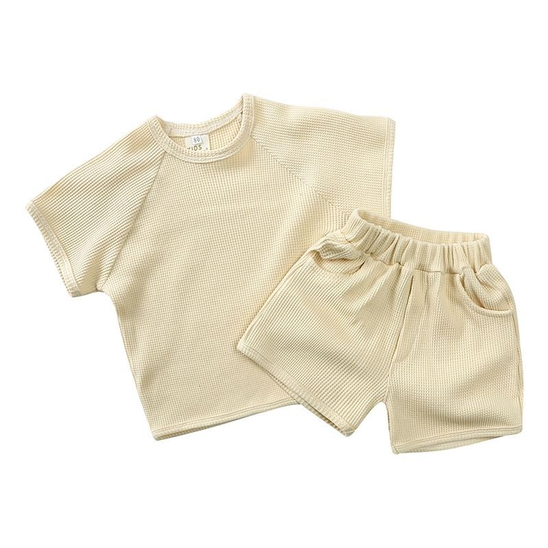 Children Kids Baby Fashion Boys Girls Casual Short Sleeve Solid Color T-Shirt And Shorts 2pcs Set